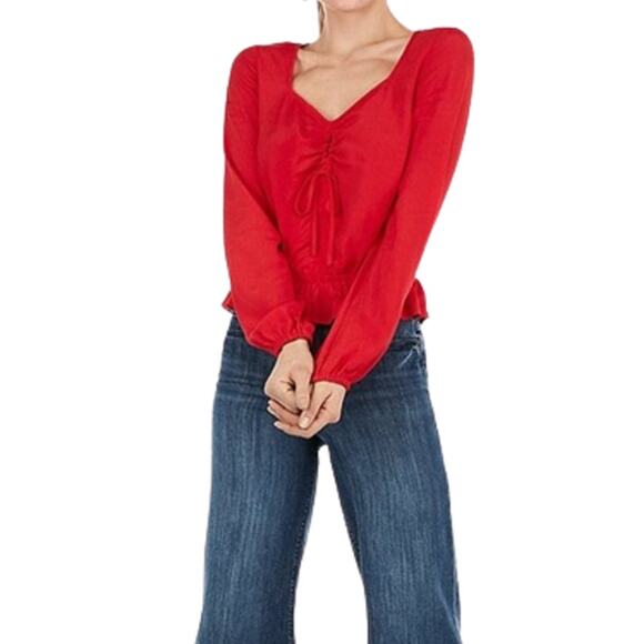 NWT Express Sweetheart Shirred Keyhole Red Peplum Top Small - Picture 1 of 10